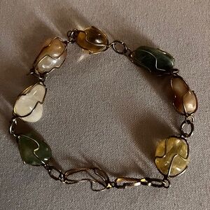 Pre-Owned Handmade Natural Stone Bracelet Yellow White Green Brown Beads 7 1/8"